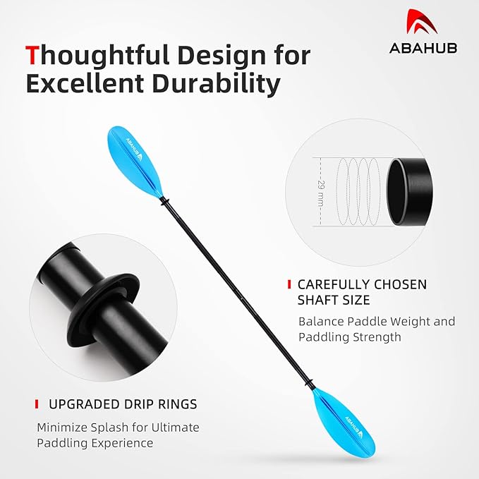Abahub Kayak Paddle, 90.5 Inches Kayaking Oars for Boating, Canoeing with Free Paddle Leash, Aluminum Alloy Shaft Black/Blue/Green/Orange/Yellow Plastic Blades