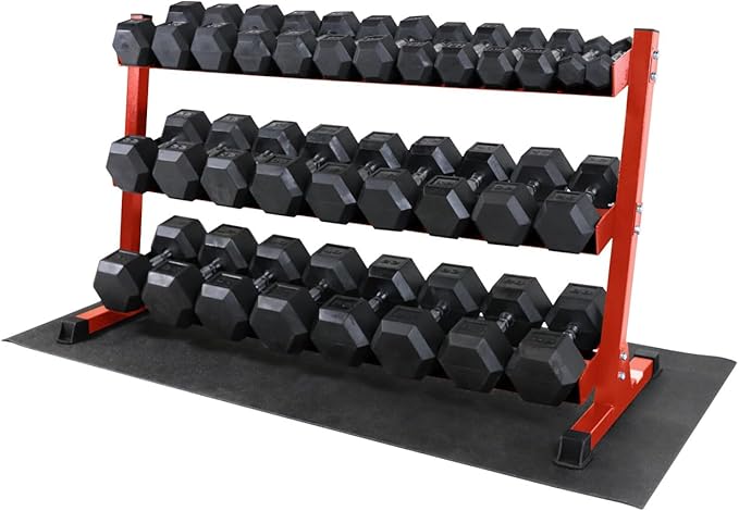 WF Athletic Supply Heavy-Duty Dumbbell Rack Stand, Weight Rack for Home Gym, Weight Holder, Available Sizes for Storage 5-50LB or 5-75LB Dumbbell Pairs, Black/Red/Green/Blue, RACK ONLY