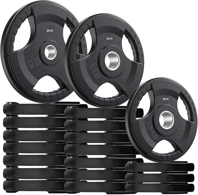 SPART Weight Plate 2-Inch Rubber Coated Olympic Grip Plate for Barbell,Solid Cast Iron Weight Plates in Pairs or Single for Strength Training,Weightlifting,Crossfit,Home Gym(5LB/10LB/25LB/35LB/45LB)