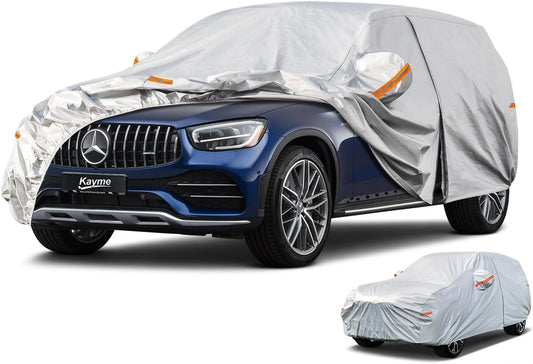 Kayme 6 Layers SUV Car Cover Waterproof All Weather for Automobiles, Outdoor Full Size Cover Rain Sun UV Protection with Zipper Cotton, Universal Fit for SUV Jeep (182-190 inch)