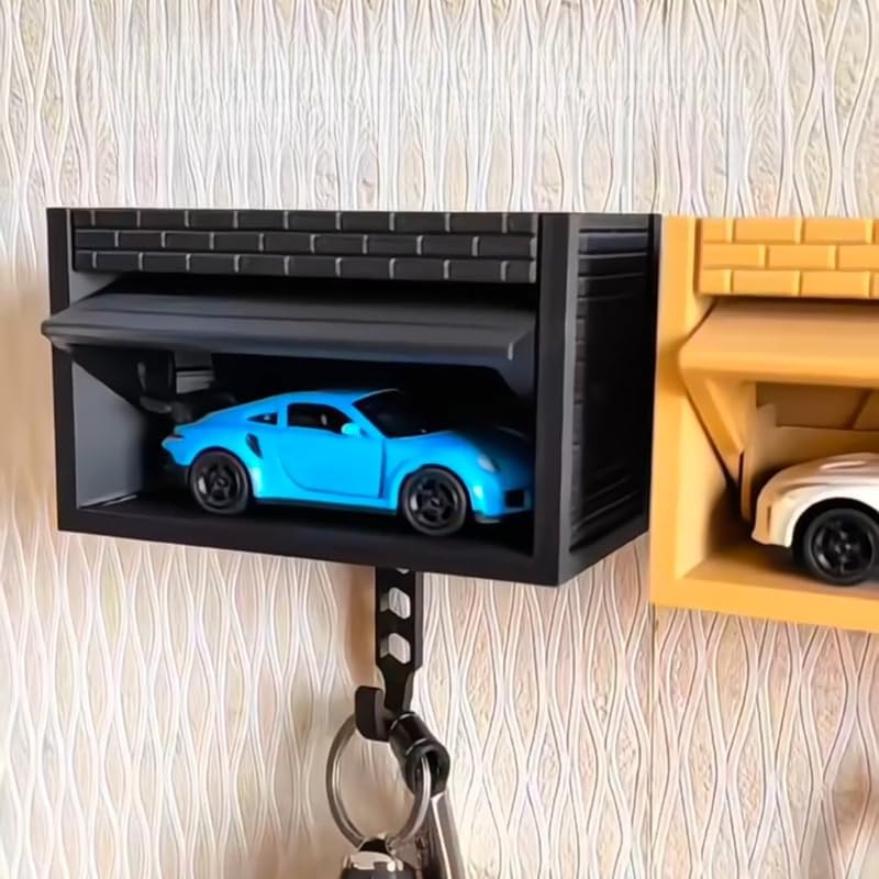 Wall-Mounted Car Display Key Holder, Decorative Garage Model Design, Multiple Colors（No Car） (Stripe-White（No Car）)
