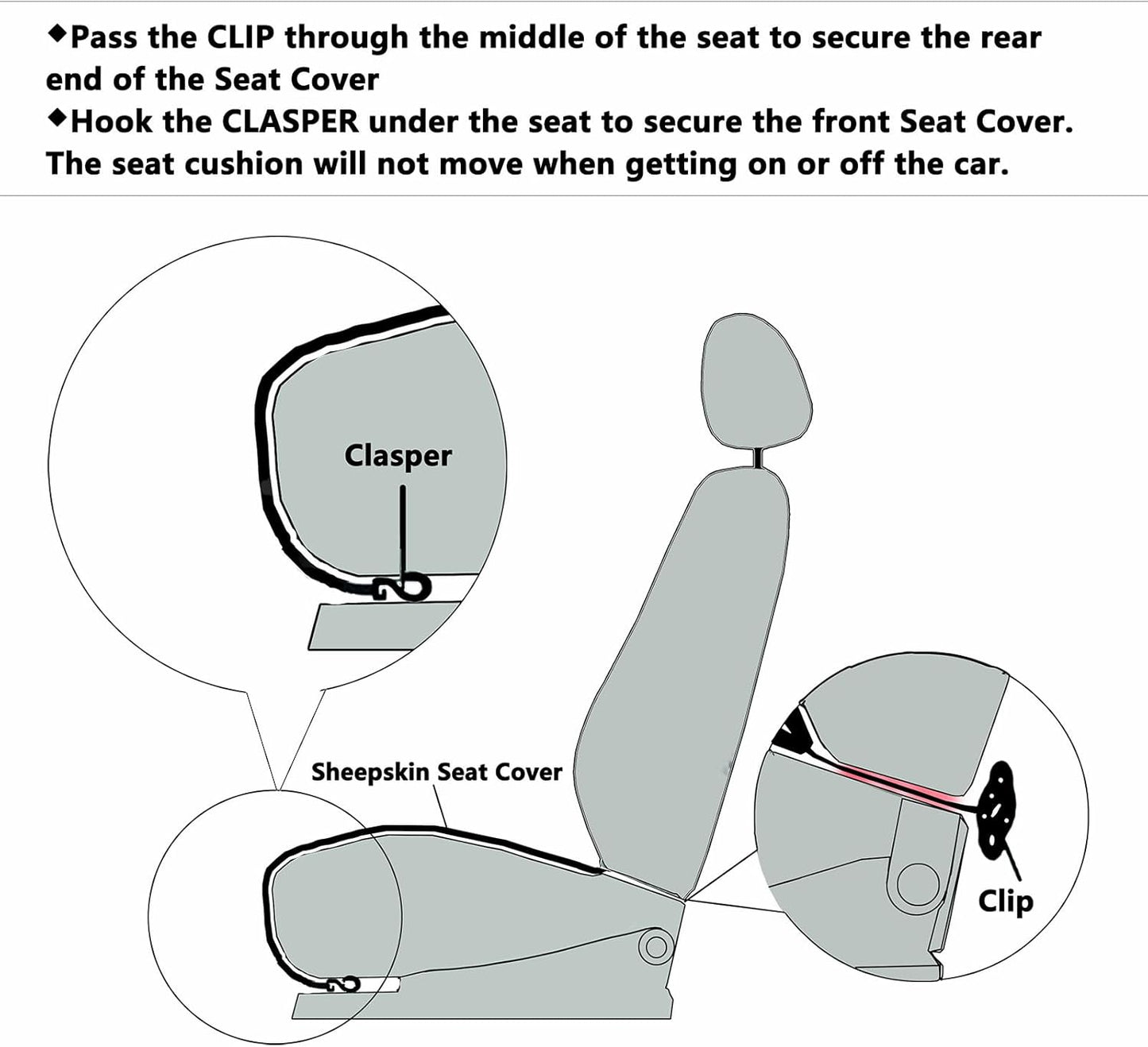 20 inchs Fluffy Genuine Australia Sheepskin Car Seat Cover for Auto Interior Accessories with Soft Fuzzy Wool Natural Fur Non-Slip (Black, Front)