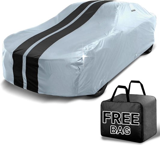 iCarCover Custom Car Cover for Buick Century Wagon (1973-1977) Waterproof All-Weather Rain Snow UV Sun Protector Full Exterior Indoor Outdoor Car Cover (Stripe - Gray/Black)