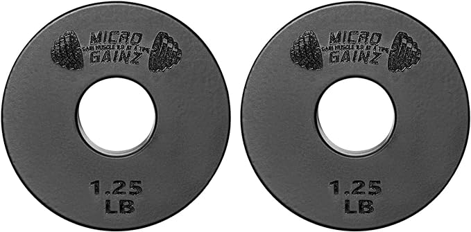 Micro Gainz Standard 1-Inch Center Hole Weight Plates, Set of 2 Black Fractional Plates Choose Set (.25LB-1.25LB), Designed for Standard 1-inch Barbells & Dumbbells, Made In USA