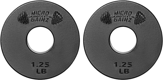 Micro Gainz Standard 1-Inch Center Hole Weight Plates, Set of 2 Black Fractional Plates Choose Set (.25LB-1.25LB), Designed for Standard 1-inch Barbells & Dumbbells, Made In USA