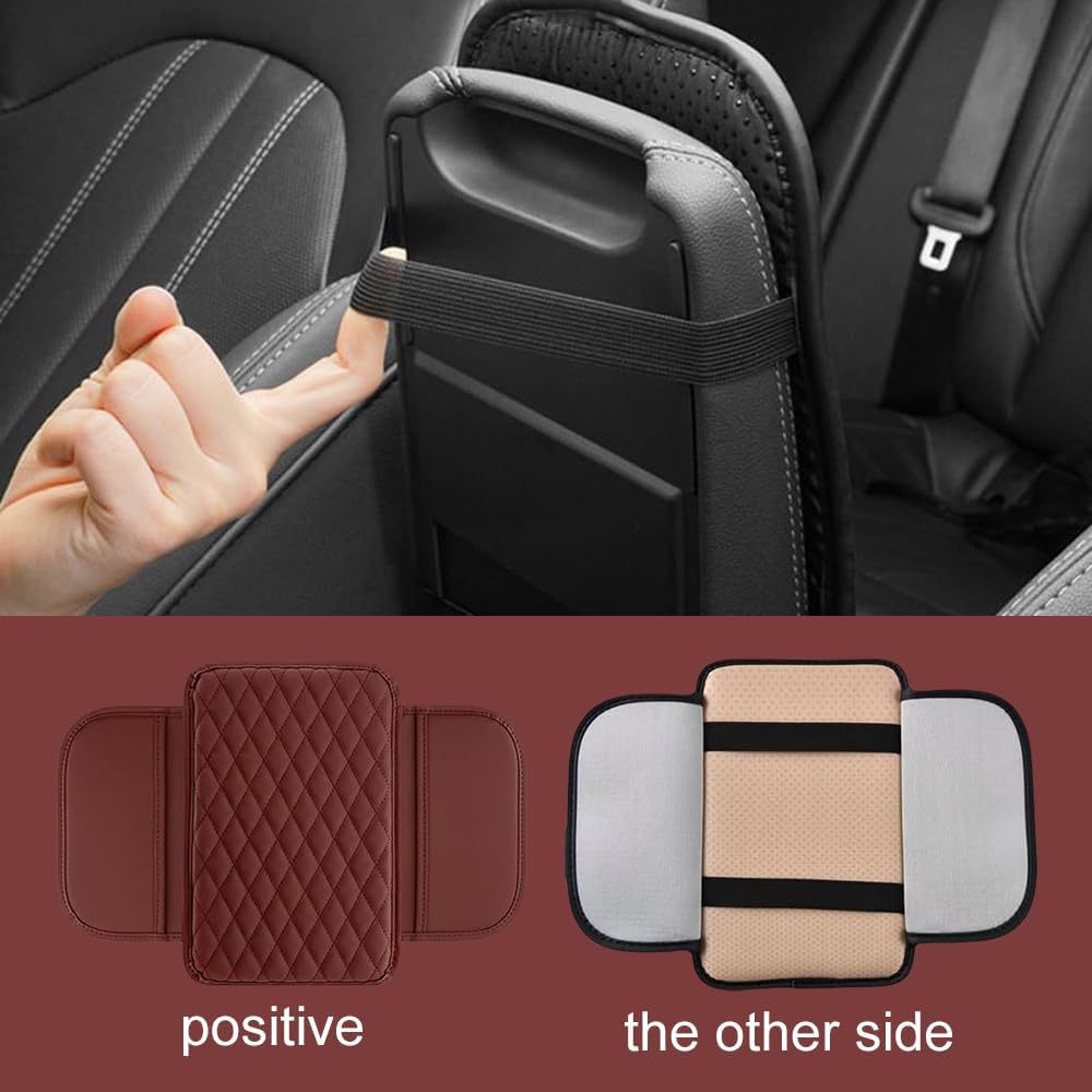Memory Cotton Leather Car Armrest Box Pad, 2025 New Universal Style Memory Cotton Car Armrest Box Pad, Upgrade Vehicle Seat Box Cushion Protector for SUV Truck (Khaki)