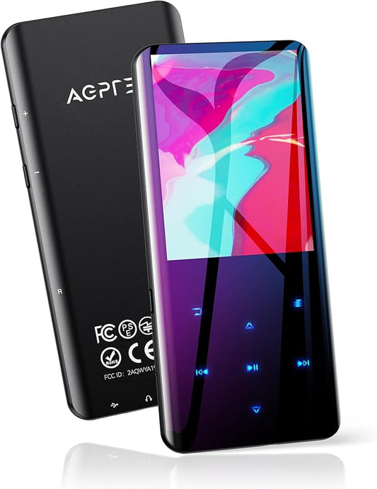 AGPTEK 64GB MP3 Player with Bluetooth 5.3, A19PL 2.4" Curved Screen Portable Music Player with Speaker Lossless Sound with FM Radio, Voice Recorder, Supports up to 128GB, Black