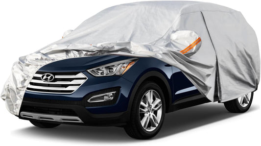 Kayme 6 Layers SUV Car Cover Custom Fit for Hyundai Santa Fe (2006-2025) Waterproof All Weather for Automobiles, Outdoor Full Cover Rain Sun UV Protection.Silver