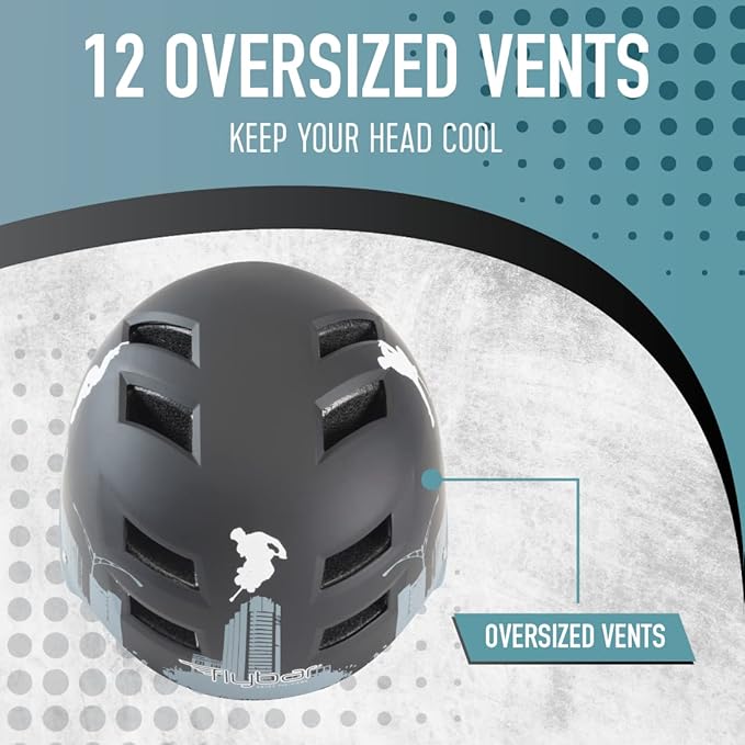 Flybar Bike Helmet- Multi Sport Dual Certified Adjustable Dial, Lightweight Skateboard Helmet, Roller Skating, Pogo, Electric Scooter, Snowboard, Boys and Girls Kids- Adults Helmets
