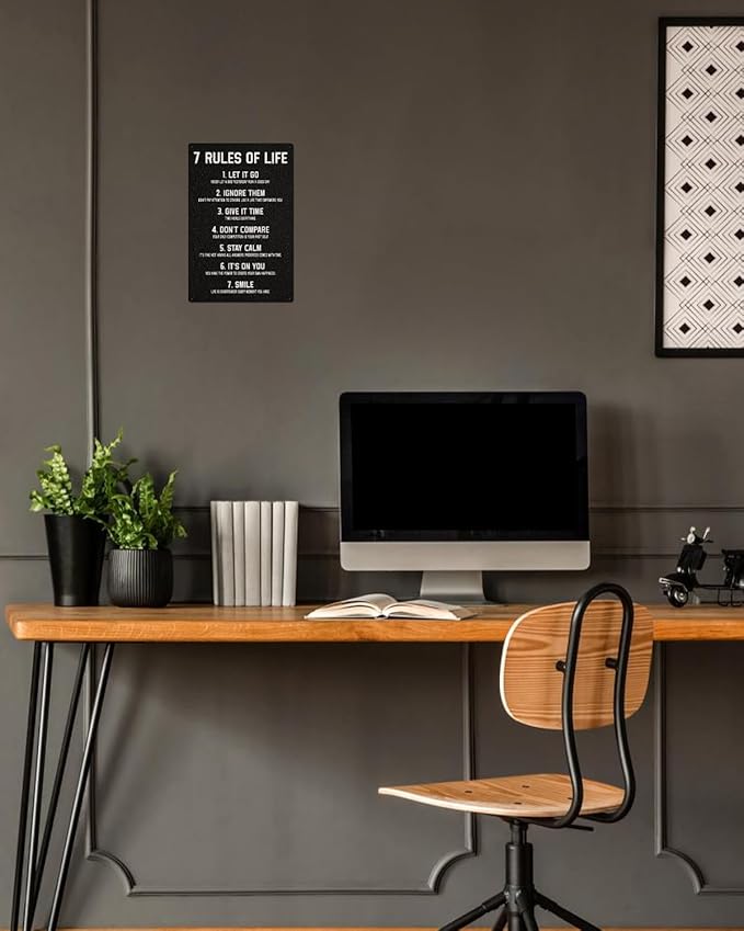 ALKB Inspirational Metal Sign for Teen Bedroom Decor - Motivational Wall Decor for Bedroom Office Girls, Boys, Teenager - 7 Rules of Life 8x12 Inch