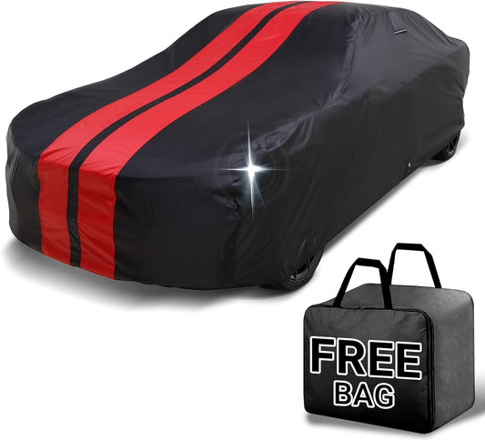 iCarCover Custom Car Cover for Buick Skylark (1980-1985) Waterproof All-Weather Rain Snow UV Sun Protector Full Exterior Indoor Outdoor Car Cover (Stripe - Black/Red)