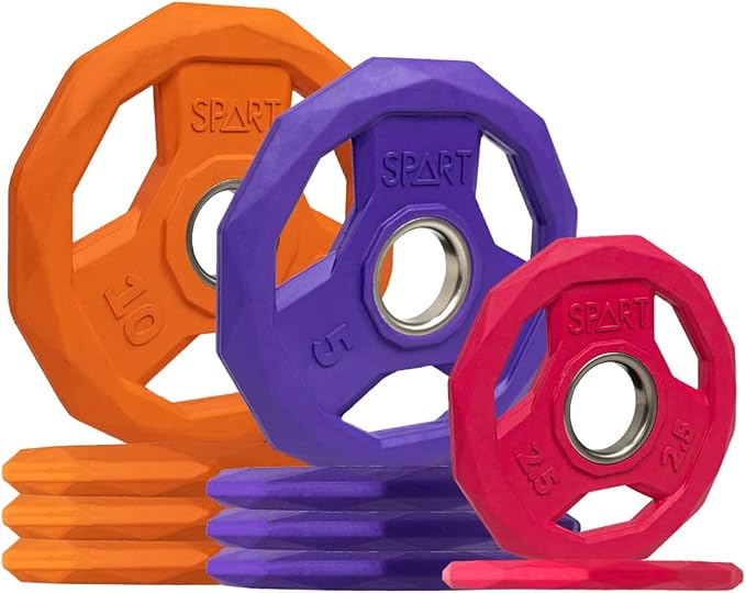 SPART Color Coded Weight Plate 2-Inch Rubber Coated Olympic Grip Plate for Barbell, Solid Cast Iron Weight Plates for Strength Training, Weightlifting, Crossfit, Home Gym, 2.5LB/5LB/10LB/25LB/35LB/45LB, Pair