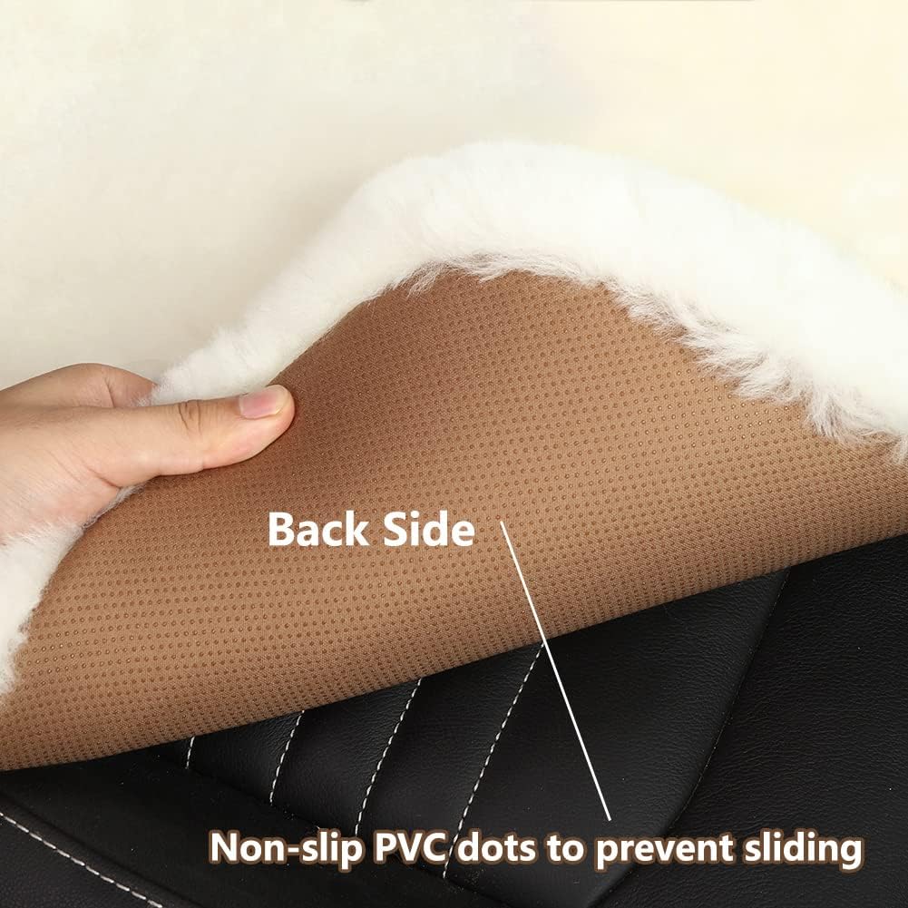 LLB Genuine Sheepskin Car Seat Cushion Seat Covers for Cars Truck SUV Comfort Seat Protector Pad for Car Driver Seat Car Accessories for Decor (Black, 2 Front Seat Cushions & Bench Seat Cushion-3 Pcs)