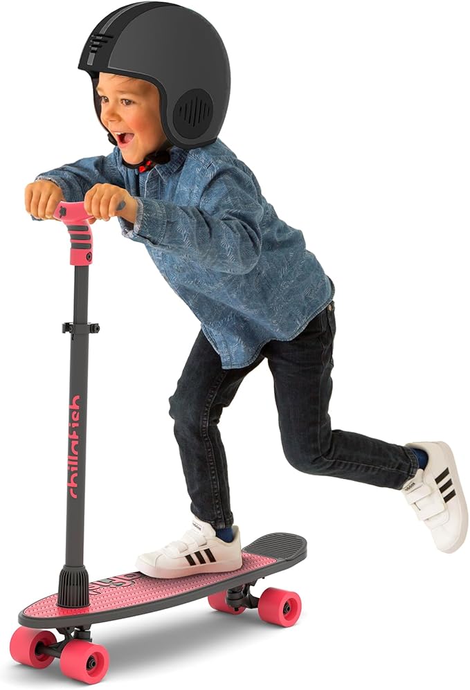 Chillafish Skatieskootie Customizable Training Skateboard and Lean-to-Steer Scooter with Detachable Stability Handlebar, Ages 3+