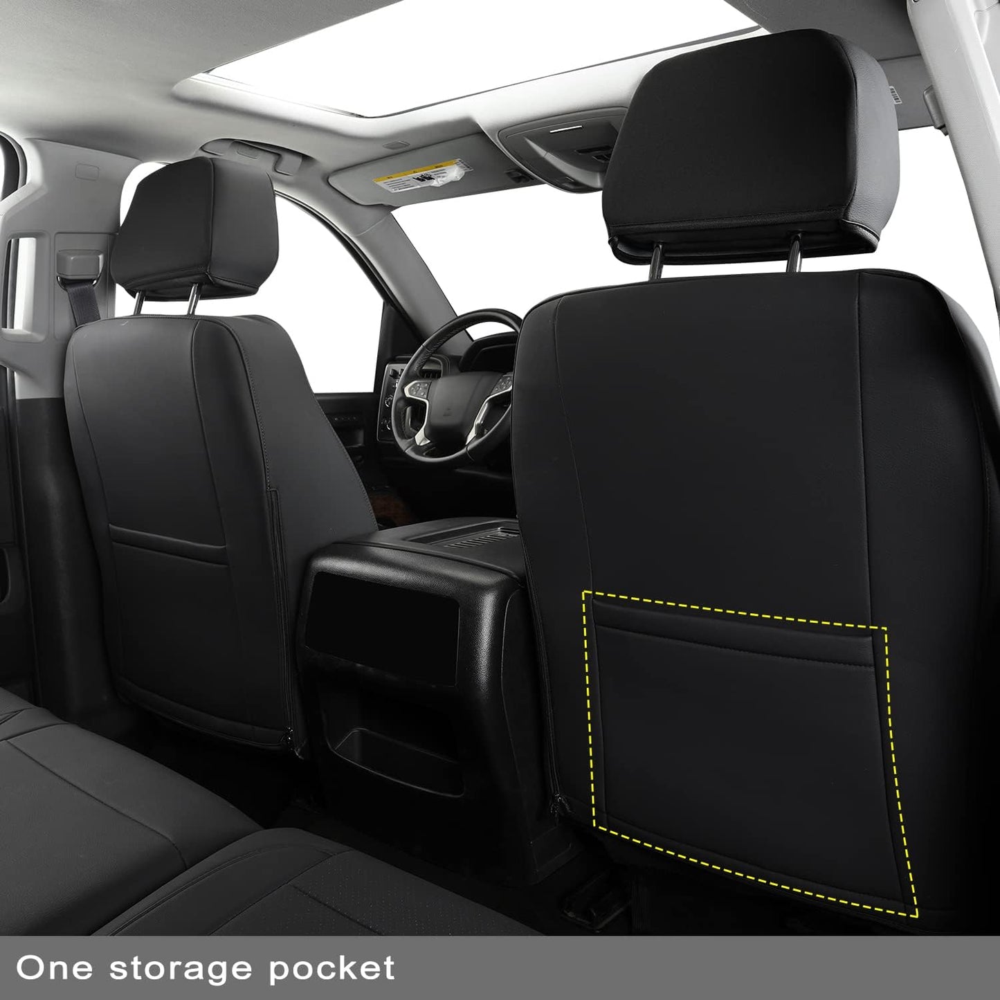 LUCKYMAN CLUB Front Seat Covers fit for Crew Cab/Extended Cab/Regular Cab of 2019-2025 Chevy Silverado Sierra 1500, 2020-2025 Silverado Sierra 2500 3500 (Black 2 pcs)