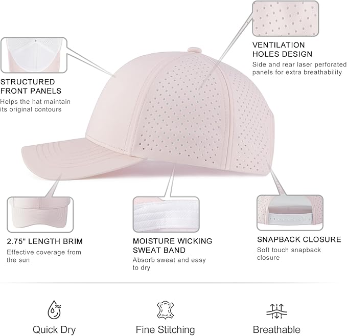 VOBOOM Men Quick Dry Baseball Cap Laser Cut Mesh Ball Curved Brim Snapback Hat