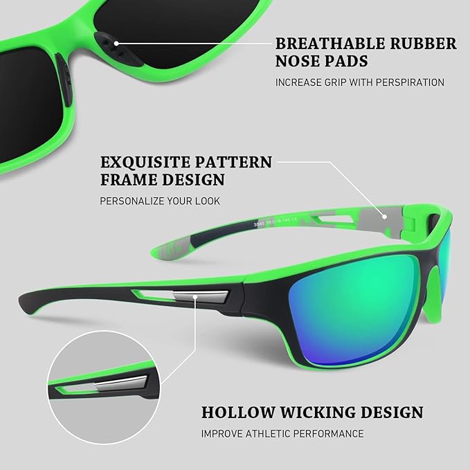 Polarized Sports Sunglasses for Men Women,Fishing Driving Rectangular Goggles UV400 Protection