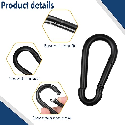 60Pcs 3" Heavy Duty Spring Snap Hook Carabiners, M8 5/16" Galvanized Steel Black Carabiner Clip, Quick Link Keychain for Hammock Swing Set Outdoor Travel Camping Fishing Hiking