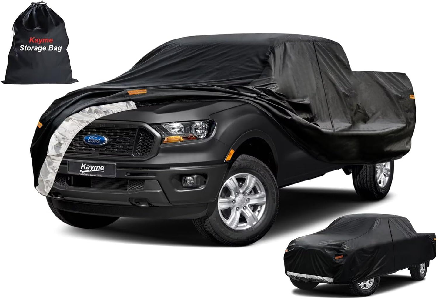 Kayme Truck Cover Custom Fit Ford Ranger(2019-2025) Super Cab/Crew Cab Short Bed. Full Exterior Heavy Duty Outdoor Pickup Truck Car Cover Waterproof All Weather.Car Tarp for Wind Sun Dust Protection.