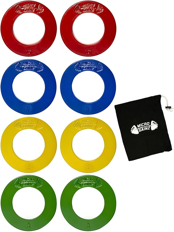 Micro Gainz Calibrated Fractional Weight Plates Set, 8 Piece Olympic Weight Plates Set with Bag, Designed for Olympic Barbells for Strength Training and Micro Loading, Made in USA