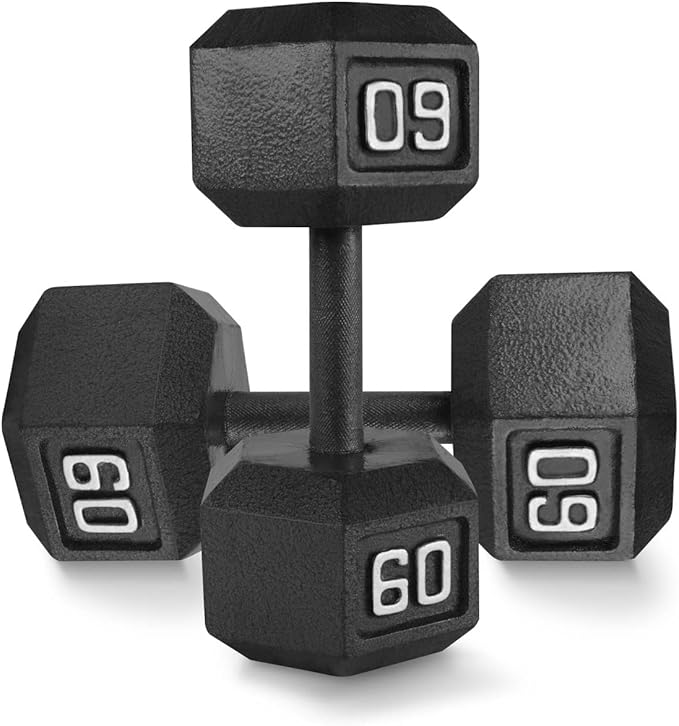 WF Athletic Supply Cast Iron Solid Hexagon Gray/Black Dumbbells, Strength Training Free Weights Set of 2 for Women and Men, Hand Weights Sold by Pairs, Multi-Select Size Options Available