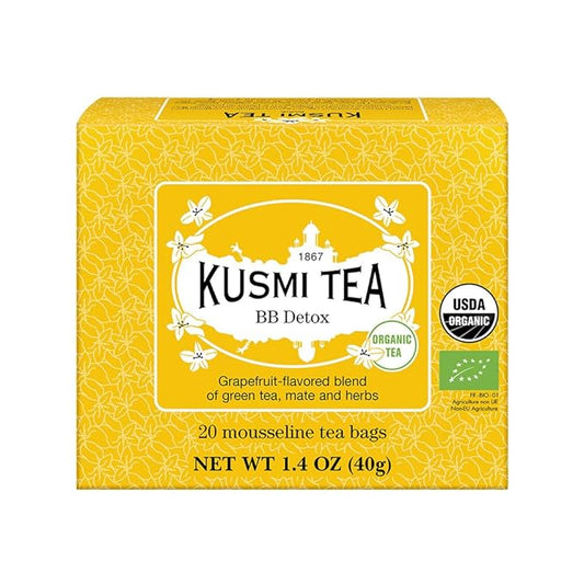 Kusmi Tea - BB Detox - Iconic Detox Tea - 100% Organic - Blend of Green Tea, Mate & Grapefruit - Organic Flavored Yerba Mate Tea - Enjoy Hot or Iced - 20 Tea Bags