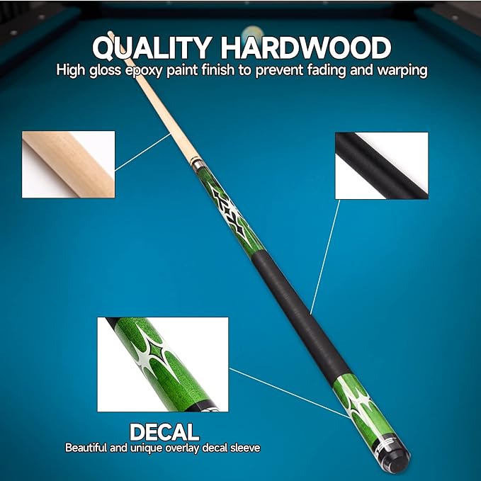 GSE Games & Sports Expert 58" 2-Piece Canadian Maple Hardwood Billiard Pool Cue Sticks for Men/Women, House or Commercial/Bar Use (Several Colors, Weight 18oz, 19oz, 20oz, 21oz Available)