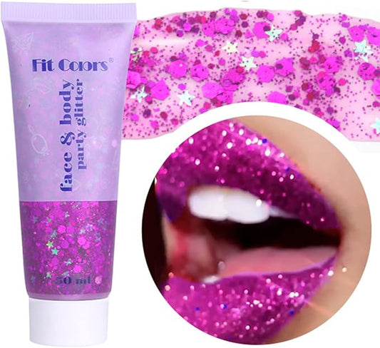Purple Face Glitter Gel,Mardi Gras Carnival Singer Concerts Festival Rave Accessories,Body Glitter,Sequins Face Glitter Paint Makeup,Sparkling Hair Chunky Glitter for Women,50ML