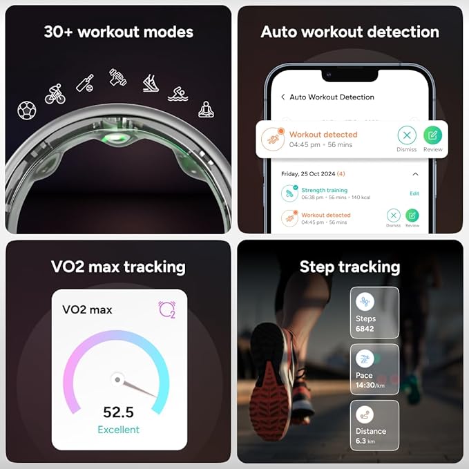 Gabit Smart Ring | Health Tracker, 7+ Day Battery | Sleep, Fitness, Nutrition, Stress | Calorie Tracking for Weight Loss | Buy Sizing Kit First | Smart Ring for Men & Women | Titanium, Matte Silver 6