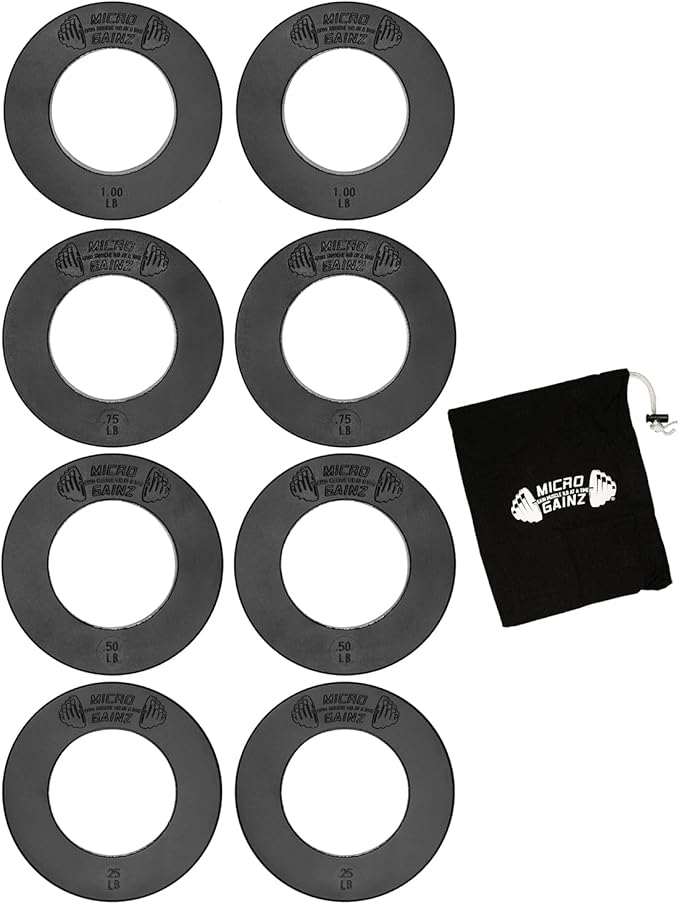 Micro Gainz Calibrated Fractional Weight Plates Set, 8 Piece Olympic Weight Plates Set with Bag, Designed for Olympic Barbells for Strength Training and Micro Loading, Made in USA