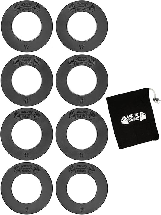 Micro Gainz Calibrated Fractional Weight Plates Set, 8 Piece Olympic Weight Plates Set with Bag, Designed for Olympic Barbells for Strength Training and Micro Loading, Made in USA