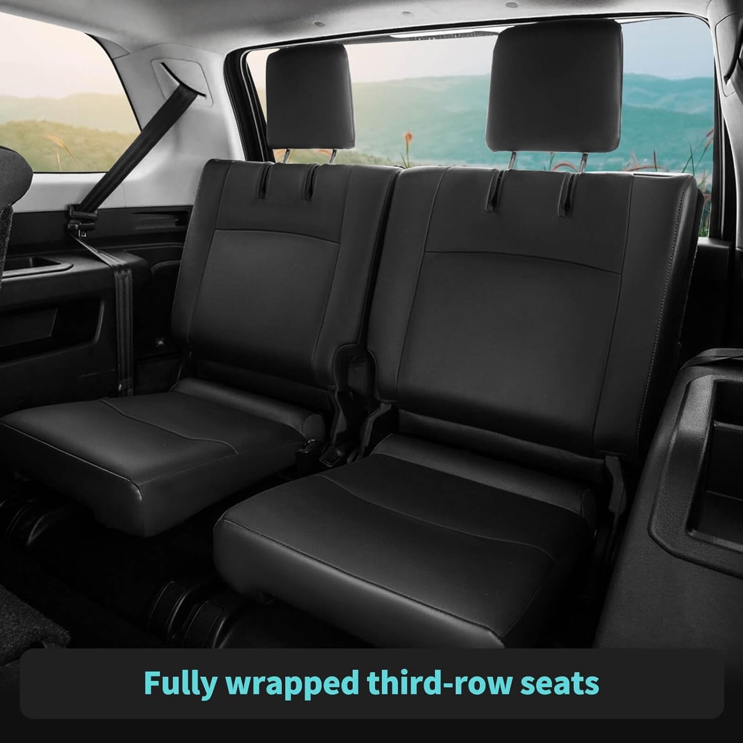 Seat Covers for Toyota 4Runner 2011-2024, Faux Leather Car Seat Cover Full Set, 3-Row-Only for 7 Seats Version-Black