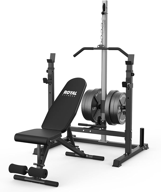 Power Rack with LAT Pulldown Pulley System Adjustable Multi-Functional Squat Rack, Power Cage with J-Hooks Home Gym