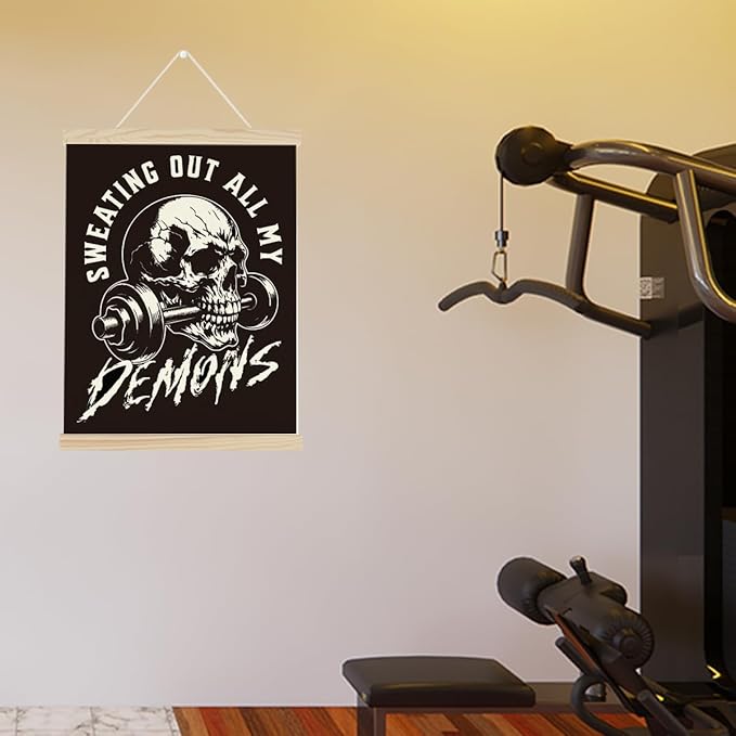 Gym Dumbbell Motivational Posters College Dorm Posters Gifts for Guys Friends Sweating Out All My Demons Gym Flag Wall Art Decor Sign for Home Gym Bedroom Office