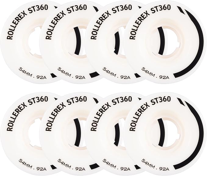 Rollerex ST360 92A Roller Skate Wheels (8-Pack) (Color Options) - Indoor Outdoor - Use for Quad Skate Wheel Replacement (Prime White)