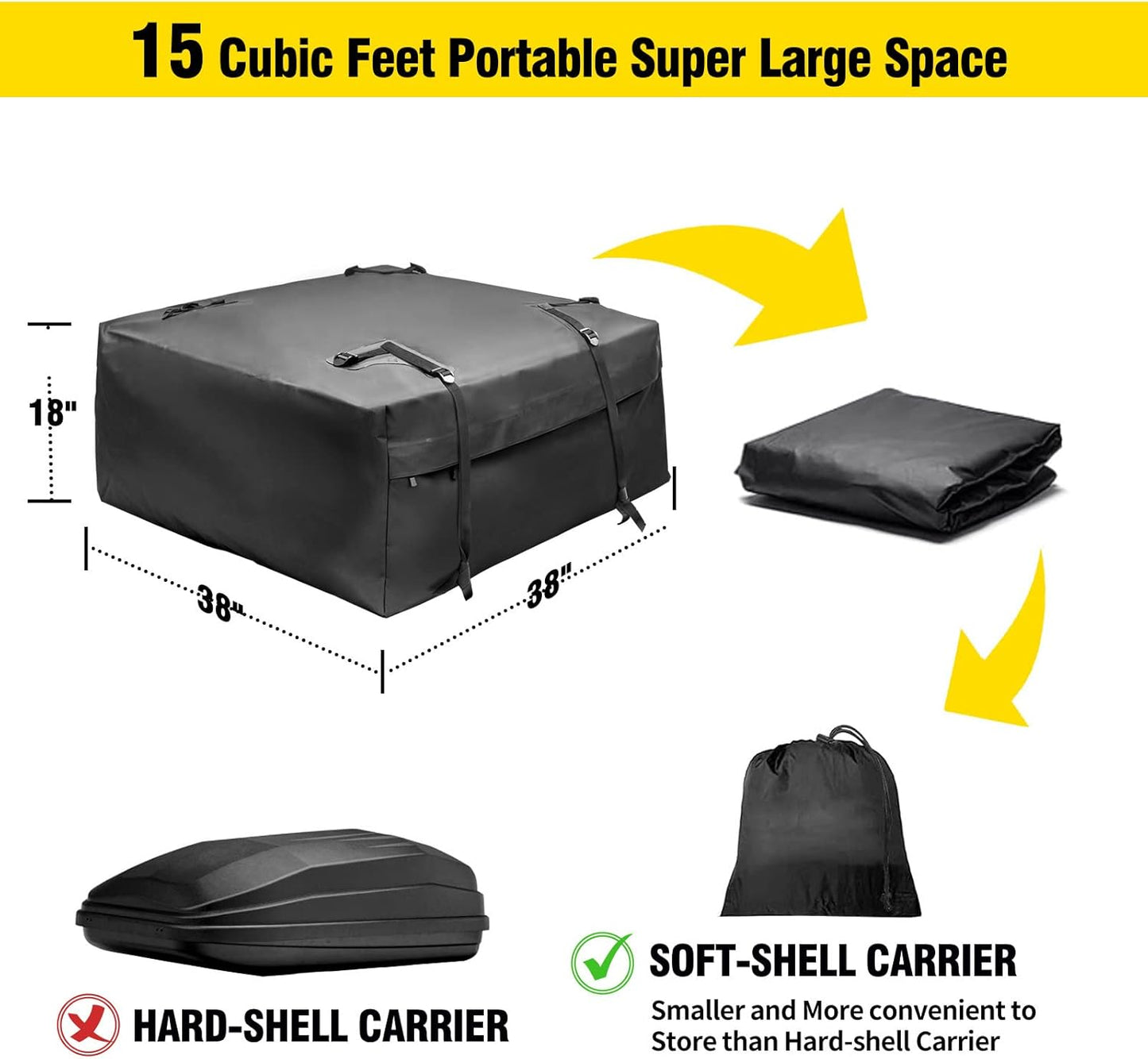 Leader Accessories Roof Rack Cargo Basket Set, Cargo Carrier Bag 15 Cubic Feet Capacity with Car Top Luggage Holder Adjustable Length 43/64 inches Cargo Net 3' x 4' for SUV, Van, Sedan,Jeep