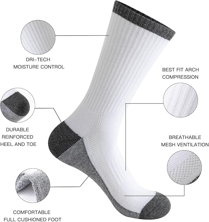 JOYNÉE 8 Pairs Mens Breathable Athletic Crew Socks Arch Support Cushioned Socks for Hiking Sports Running,Sock Size:10-13