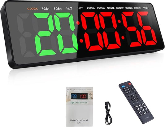 Gym Timer, 16.5" Large Digital Wall Clock for Gym Interval Workout, Remote Control LED Digital Timer for Home Decor, Living Room, Office, Gym, Classroom