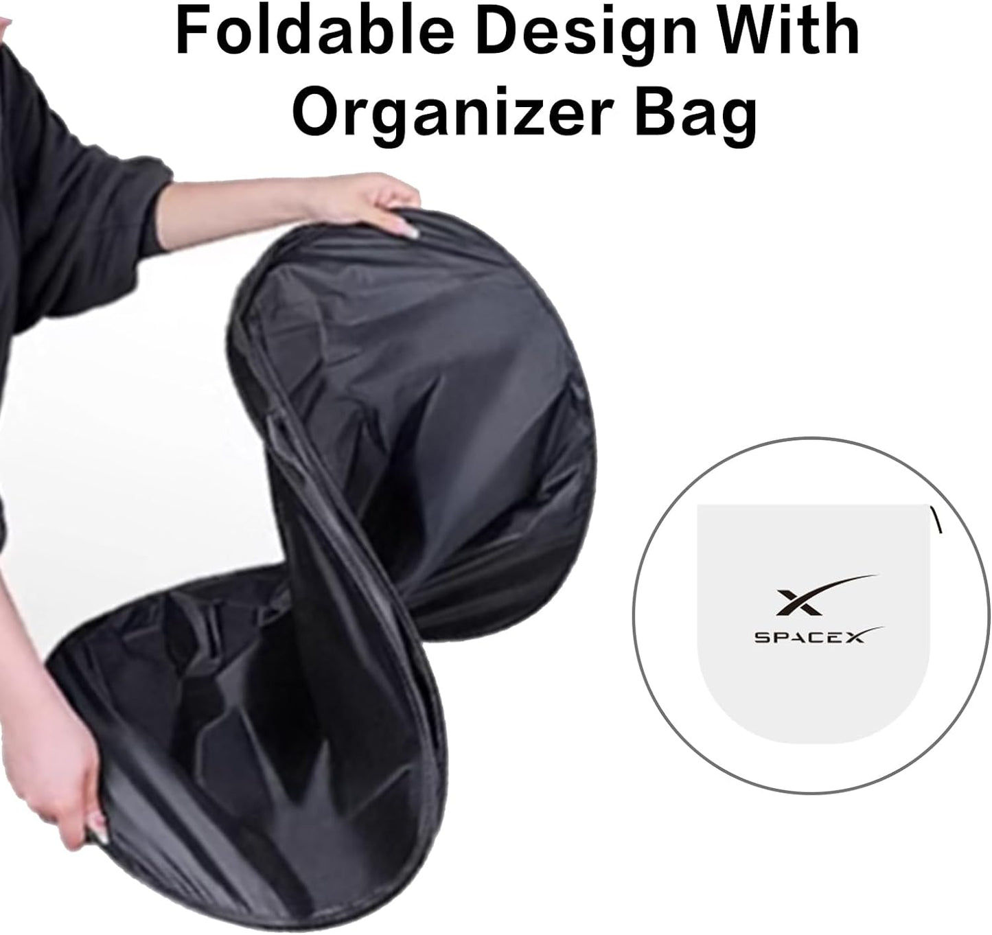 300T Sunshade for Tesla Model Y Model 3, Car Accessories 2025 for Tesla, Front Window Sunshade with Organizer Bag, Gifts for Tesla Owners (Black)