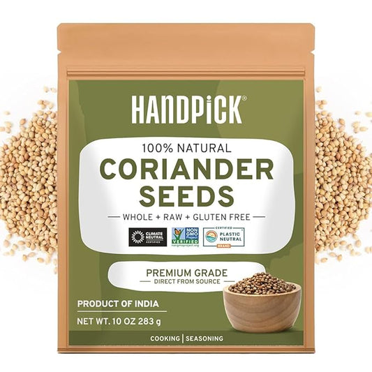 HANDPICK Whole Coriander Seed (283g/10oz) Premium Grade | Pure & Flavorful Coriander Seeds - Indian Origin | Non GMO, Gluten Free | Perfect for Cooking & Seasoning | Resealable Ziplock Pouch