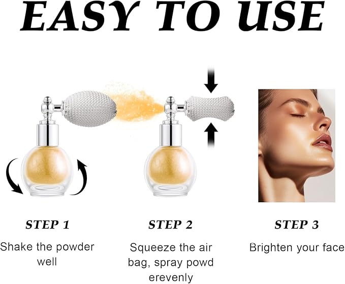 Hair and Body Glitter Spray, Holographic Glitter Highlighter Powder, Face Body Clothes Shiny Glitter, Loose Shimmer Hairspray Festival Rave Prom Accessories (Gold)