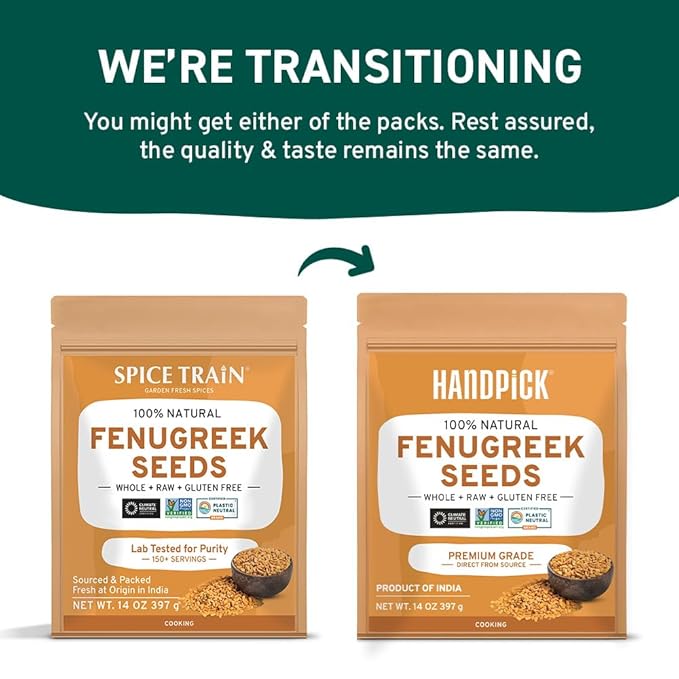 HANDPICK Fenugreek Seeds (14oz) ALL NATURAL Fenugreek - Indian Origin Whole Methi Seeds (Trigonella Foenum Graecum) Fenogreco En Semillas | Resealable Ziplock Pouch