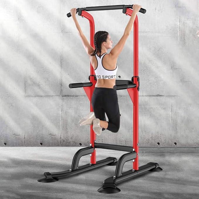 SogesHome Power Tower Pull Up Bar and Dip Station Adjustable Height Dip Stand Multi-Functional Strength Training Fitness Workout Station