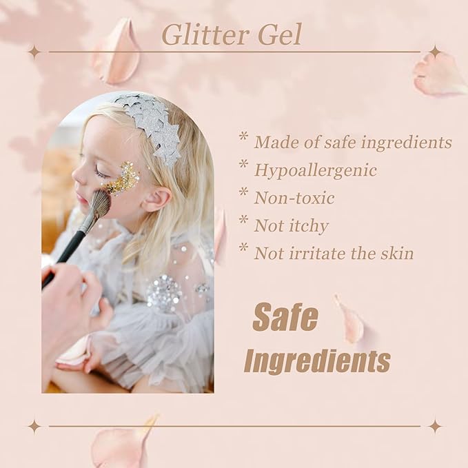 Face Body Glitter, Hair Glitter Sparkles Chunky Face Glitter Gel for Girls Makeup Singer Concerts Mermaid Festival Sequins Face Paint (Pink+Blue+Purple+Rose+Light Blue)