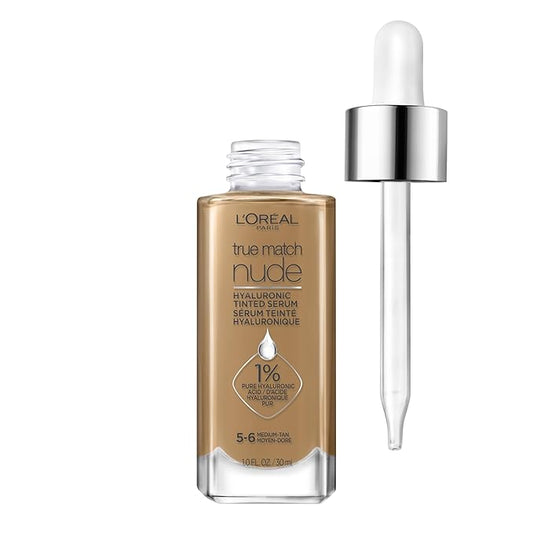 L'Oreal Paris True Match Nude Hyaluronic Tinted Serum Foundation with 1% Hyaluronic acid, Medium Tan 5-6, 1 fl. oz.