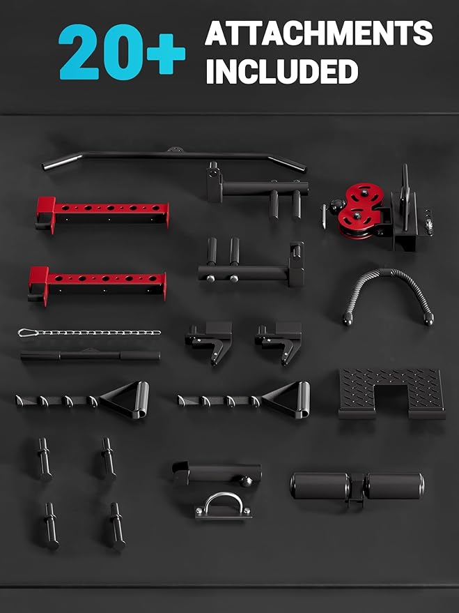 Smith Machine, Power Cage Squat Rack with Cable Crossover, Dual Pulley System, Pull-Up Bar, Home Gym Workout Equipment with Attachments for Strength Training and Weightlifting