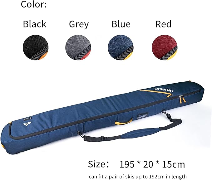 Unigear Ski Bag for Air Travel, 360° Fully Padded Protection, Water-Resistant and Durable up to 192cm for Snow Air Travel Transport