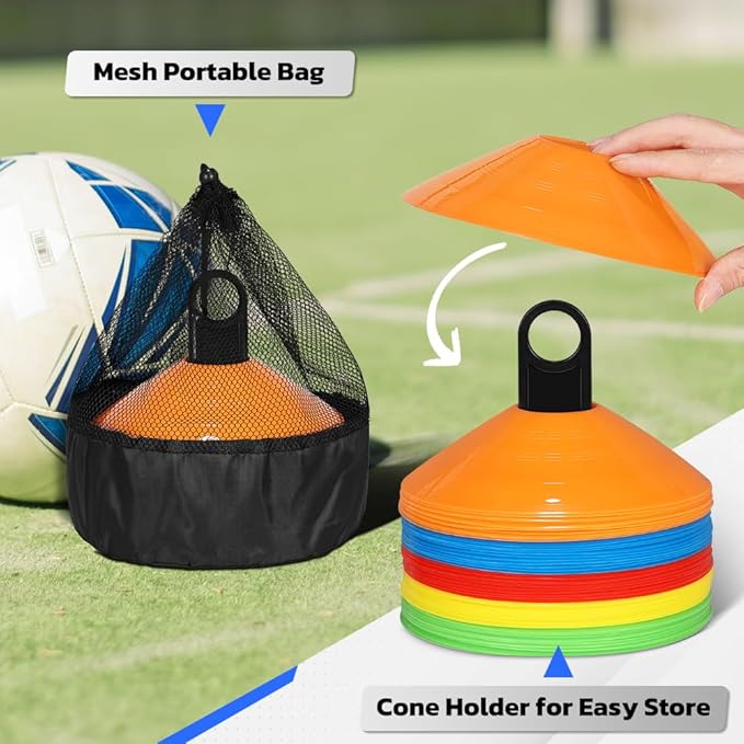 GHB Soccer Cones 25/50/100 Pack Disc Soccer Sport Cones Training Field Marker Agility Cones for Traffic, Basketball, Coaching, Practice Equipment Includes Cone Drills Guide