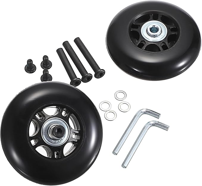 OwnMy 80mm x 23mm Luggage Wheels Replacements - Set of 2 Mute Suitcase Replacement Wheels with Black Screws Axles Bearings, Rotatable Rubber Luggage Suitcase Swivel Wheel Kit