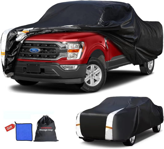 Ford F-150 Truck Cover Custom Fit 1997-2025 Regular LB (8'-8.1') with Door Zipper, 12 Layers Full Exterior Pickup Truck Cover Waterproof All Weather, for Wind Dust Sun and UV Protection.